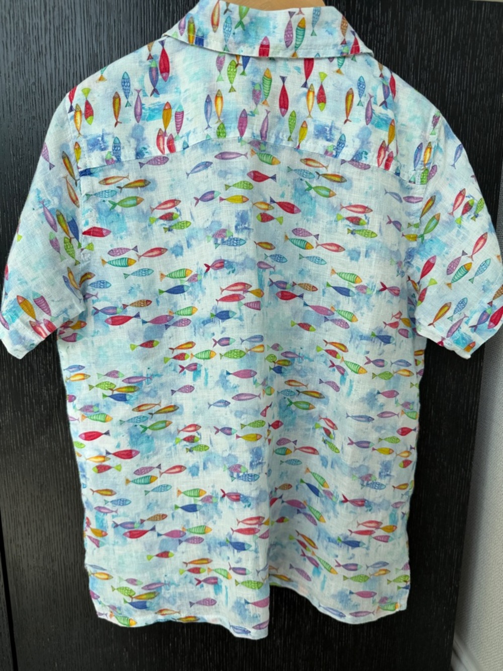 💯 Italian linen button down short sleeves shirt. Classic style, boys Size S - Picture 4 of 9